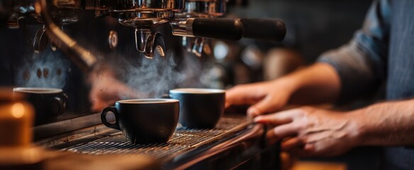Steam rising from freshly brewed coffee in a cafe.