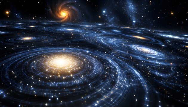 Vast expanse of spiral galaxies in a cosmic landscape.