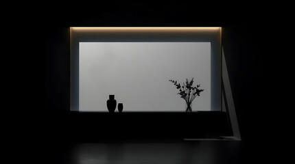 Minimalist interior with objects in silhouette, window light and a modern style