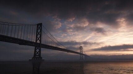 Obraz premium Bridge with Dramatic Sky, River Below, Cinematic Lighting, Detailed Structure, Tension in the Air