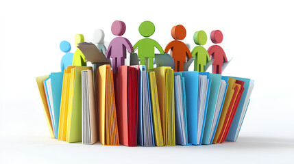 3D people with documents, symbolizing teamwork and information sharing. 3D rendering, conceptual image. Isolated on white background