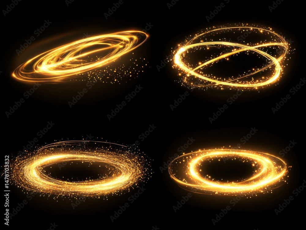 Canvas Prints collection of golden light trails on black background graphic resource design element abstract motio