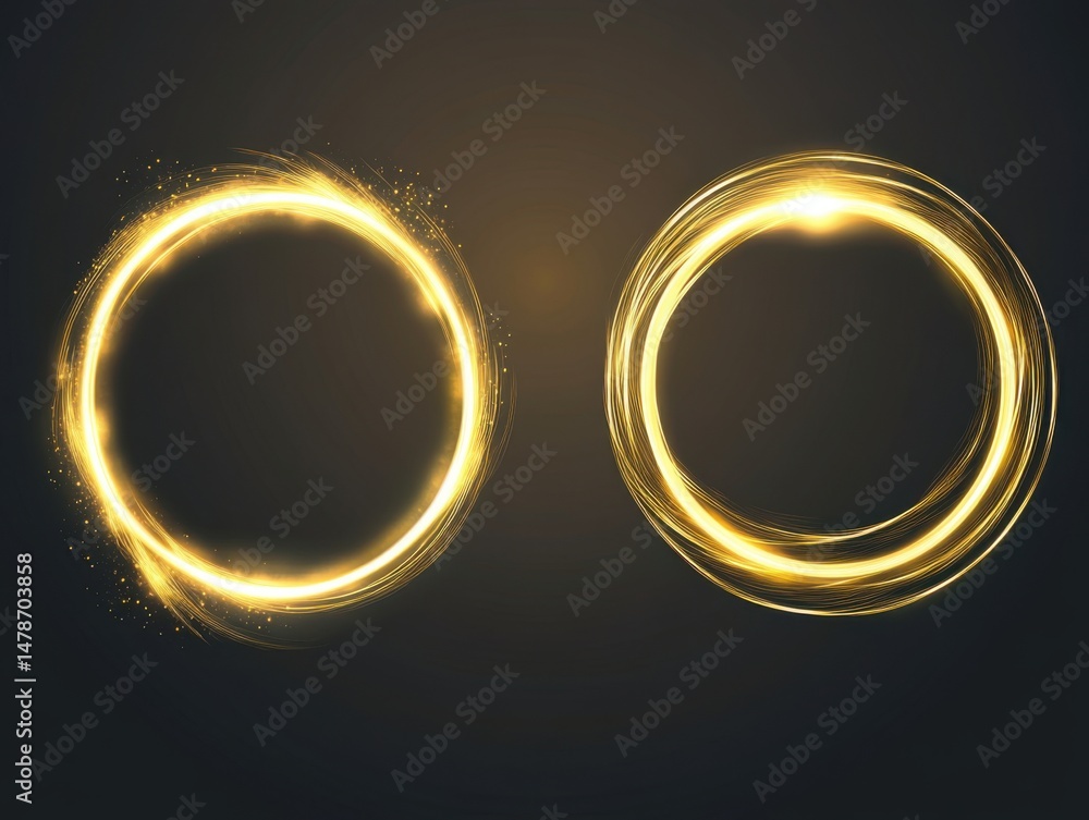 Canvas Prints two golden glowing circles shining on dark background studio shot abstract design element luxury dec