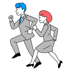 走るスーツの男女（横向き）