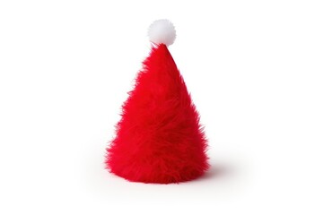 A simple red party hat with a white pom-pom resting on a plain surface, symbolizing celebration and fun