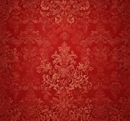 Luxurious red damask background, opulent floral details , damask pattern, floral pattern, surface