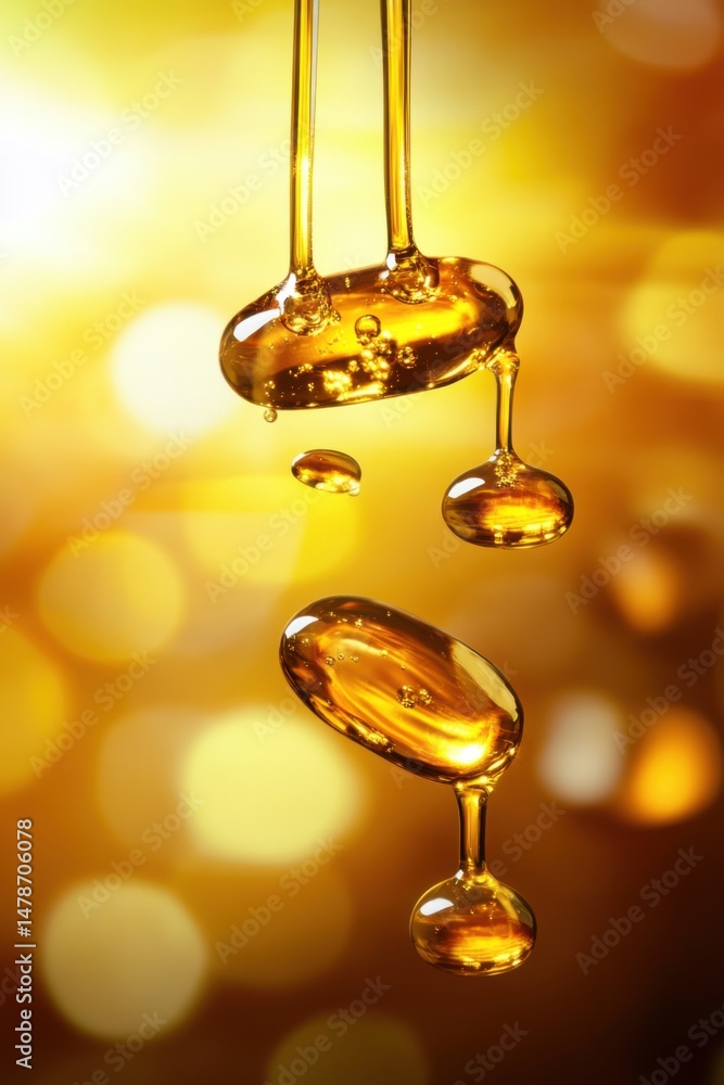 Poster golden honey dripping in abstract composition macro shot with bokeh background for sweetness and nat
