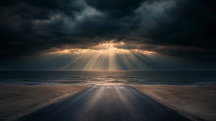 Stormy Beach Road Sunlight Beams