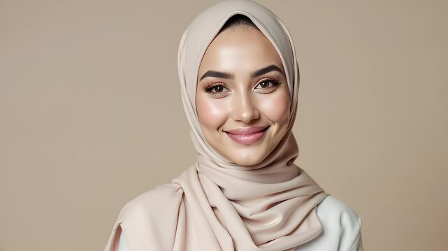 Closeup of one beautiful arab woman's face with black hijab and glamour makeup