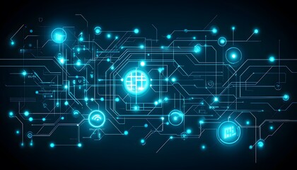 Abstract digital network design with glowing light pathways.