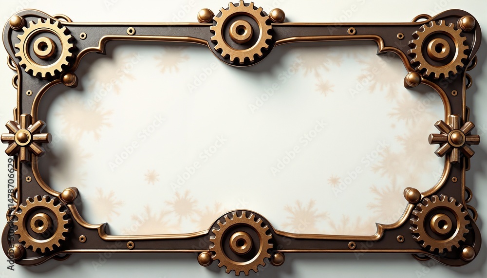 Poster intricate steampunk frame with decorative gears and copy space for text