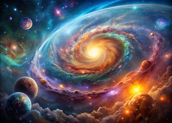 Surreal Decorative Backdrop: Dreamlike Galaxy & Celestial Elements