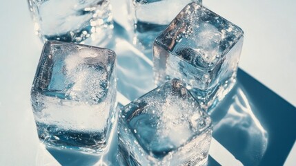 Obraz premium Ice cubes on light blue background