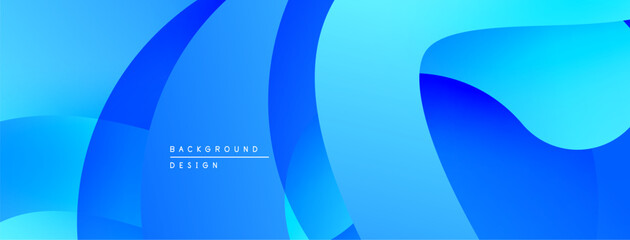 Abstract blue background. Smooth shapes overlap creating dynamic visual effect. Gradient shades offer modern aesthetic.