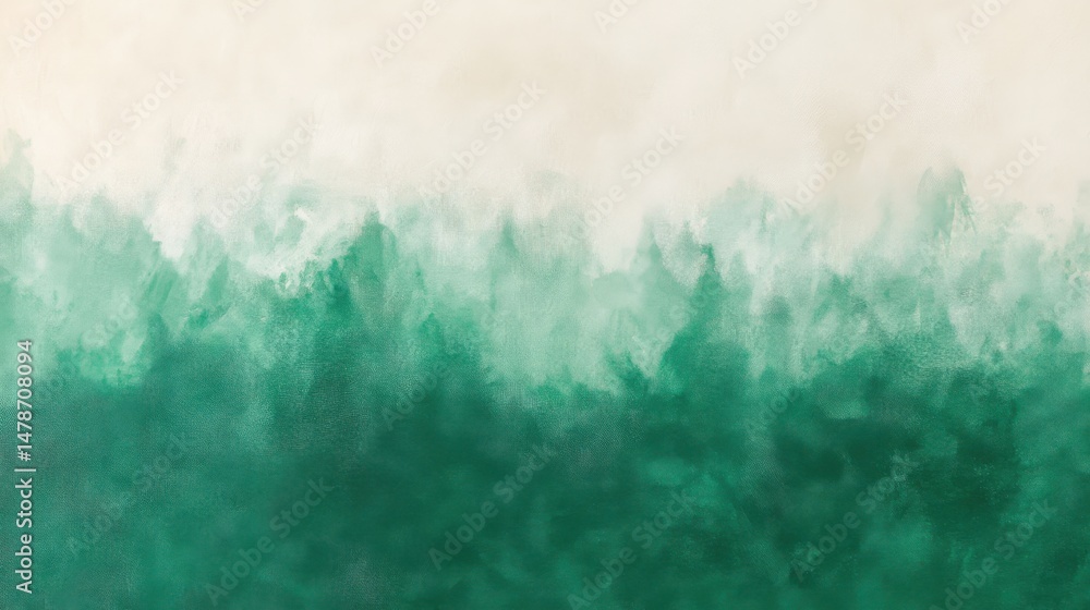 Poster gradient texture painting of emerald green and creamy white on canvas from above for background use