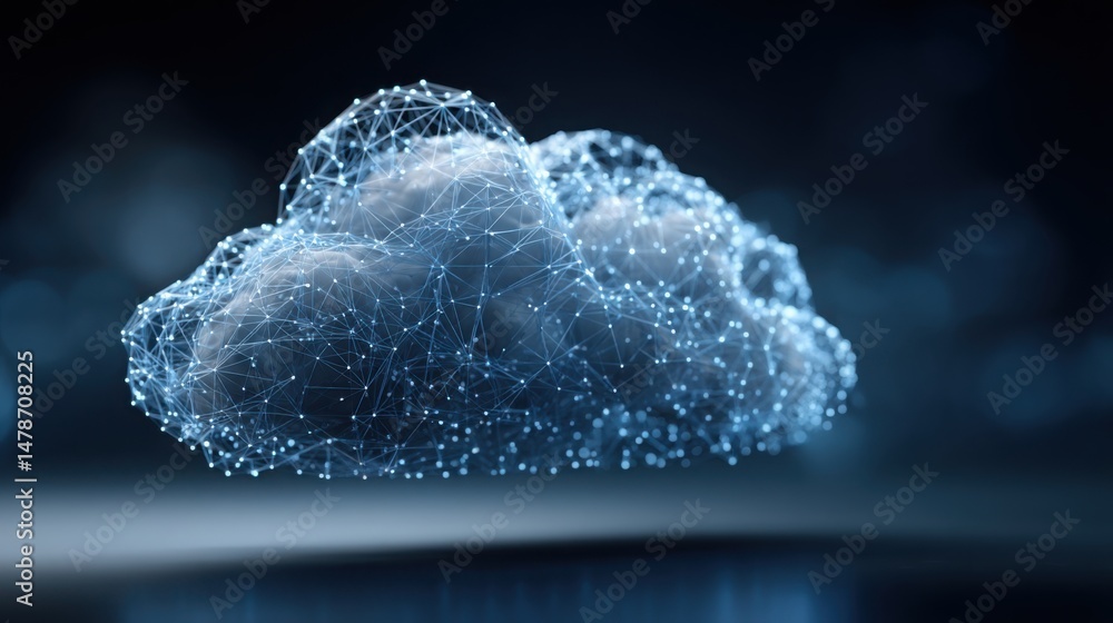 Poster conceptual illustration of a cloud with interconnected network of dots depicting structured intellig