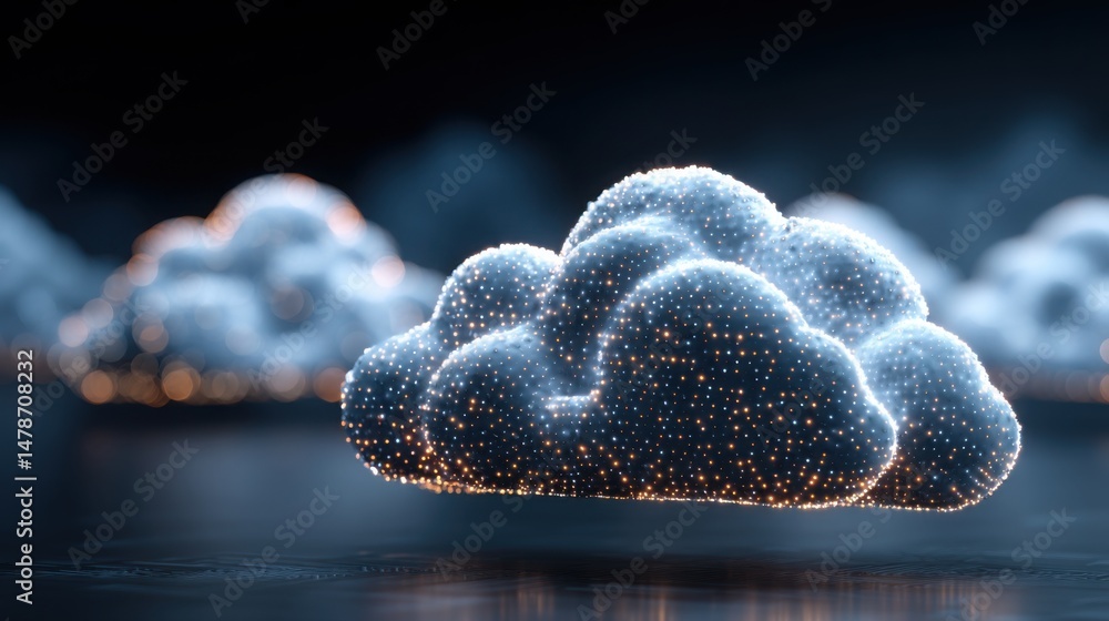 Poster abstract representation of a cloud with numerous tiny dots symbolizing complex structured intelligen