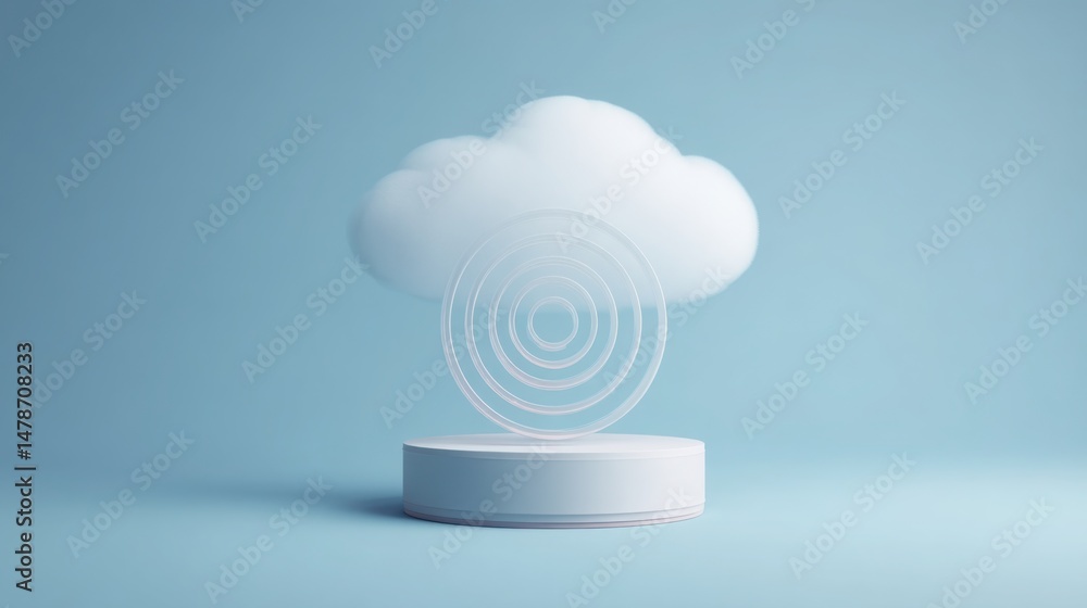 Poster cloud performance radar illustration featuring a central symbolizing strategic focus in distributed 
