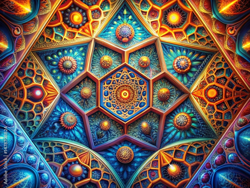 Aufkleber surreal geometric shapes pattern: layered abstract art background