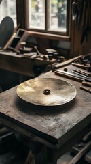 Obraz premium A mockup of a branded gong frame builder, placed on a workbench