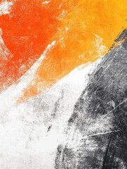 Naklejka premium Abstract Expressionism Close-Up of Orange Yellow and Black Paint Strokes on White Canvas Surface Texture
