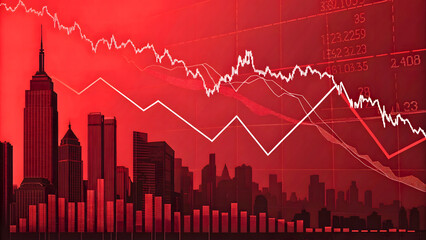 Naklejka premium Financial Market Downturn with City Skyline and Stock Charts