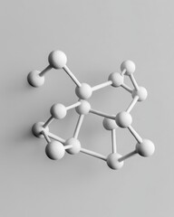 Fototapeta premium Abstract molecular structure model on gray background, science concept, top-down angle, studio shot, minimalist style