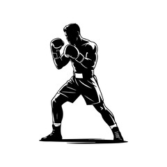 Boxing silhouette vector art illustration of a boxer in fighting stance ready to punch and defend himself