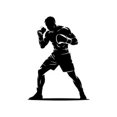 Boxing silhouette vector art of a boxer in fighting stance with gloves ready for a boxing match design