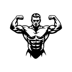 Fototapeta premium Bodybuilder flexing muscles vector illustration for fitness gym workout bodybuilding and strength training design silhouette