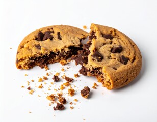 Irresistible chocolate chip cookie with a bite missing, sweet treat for every occasion