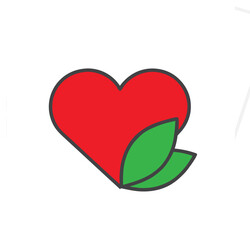 Red heart with green leaves representing wellness vector illustration on transparent background.