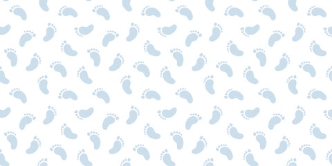 Footprint horizontal pattern. Baby feet pattern on white background. Kids print.