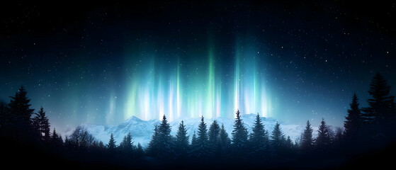 Aurora Borealis Over Snowy Forest at Night