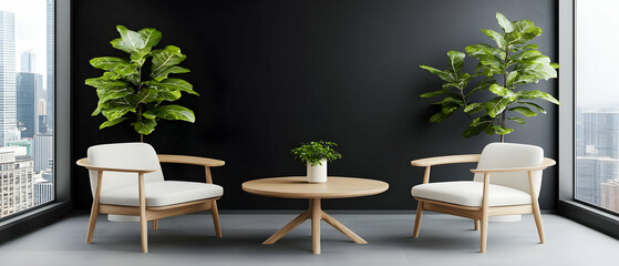 Modern Minimalist Living Room With Plants And Wooden Furniture