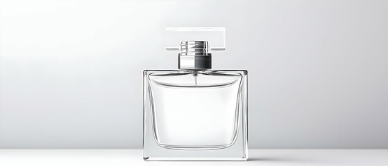 Empty Clear Glass Perfume Bottle On White Background