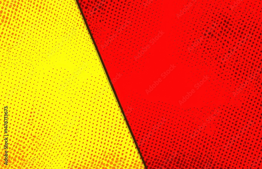 Poster vibrant yellow and red diagonal pattern with textured dots.