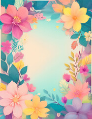 Obraz premium A colorful floral border design with vibrant flowers and leaves on a soft background.