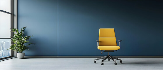 Empty Modern Office Room With Yellow Chair And Plant
