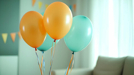 Three Pastel Balloons In A Room