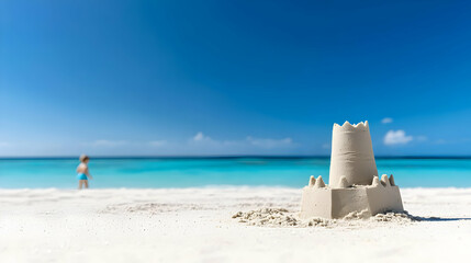 Child Building Sandcastle On Tropical Beach