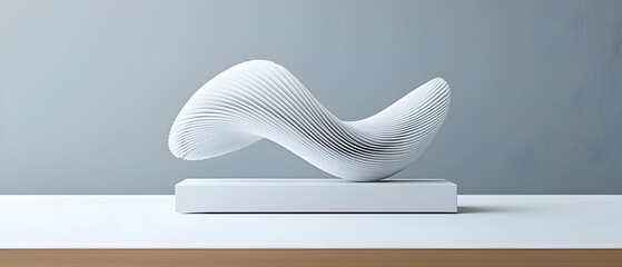Abstract White Geometric Sculpture On White Platform