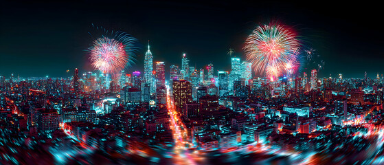 Vibrant Fireworks Over Illuminated Night City