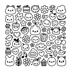 Set of kawaii doodle on white background. Hand drawn abstract doodle isolated on white background.