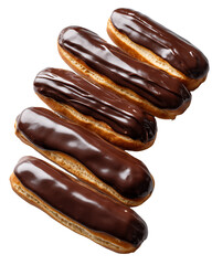 Five Chocolate Eclairs on Transparent Background, PNG