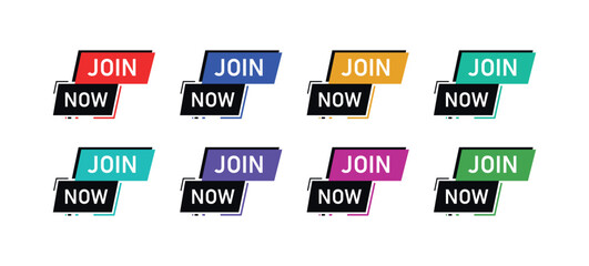 Join Now Call to Action Badge Vector Set – Subscription Label Designs for Website, Mobile App, Membership Sign Up, Marketing Banner, UI Component Illustration
