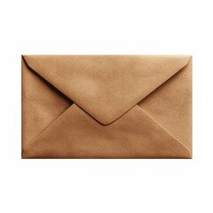 Closed brown kraft envelope with triangular flap, top view of minimal and elegant stationery, realistic paper texture, isolated on transparent background.