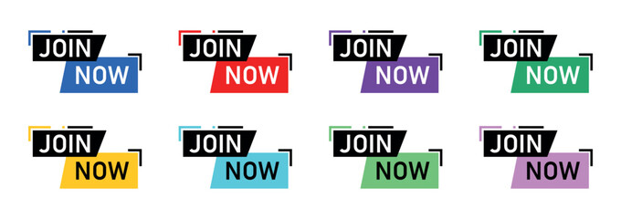 Modern Join Now Button Label Set – Colorful Call-to-Action Badges for Website, App, Social Media, Subscription, Membership, Sign-Up Promotion, Marketing UI Element Vector