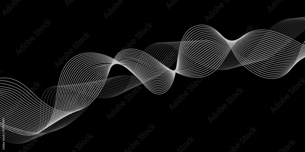 Poster abstract black background with whit line. modern template abstract design flowing particles digital 