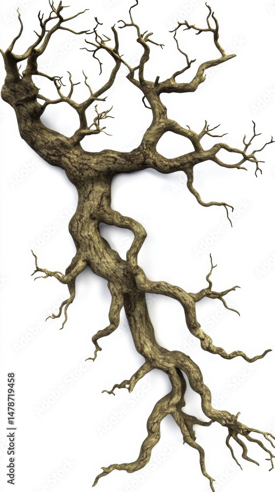 Poster abstract bare tree illustration against white backdrop artistic rendering detailed branches and trun